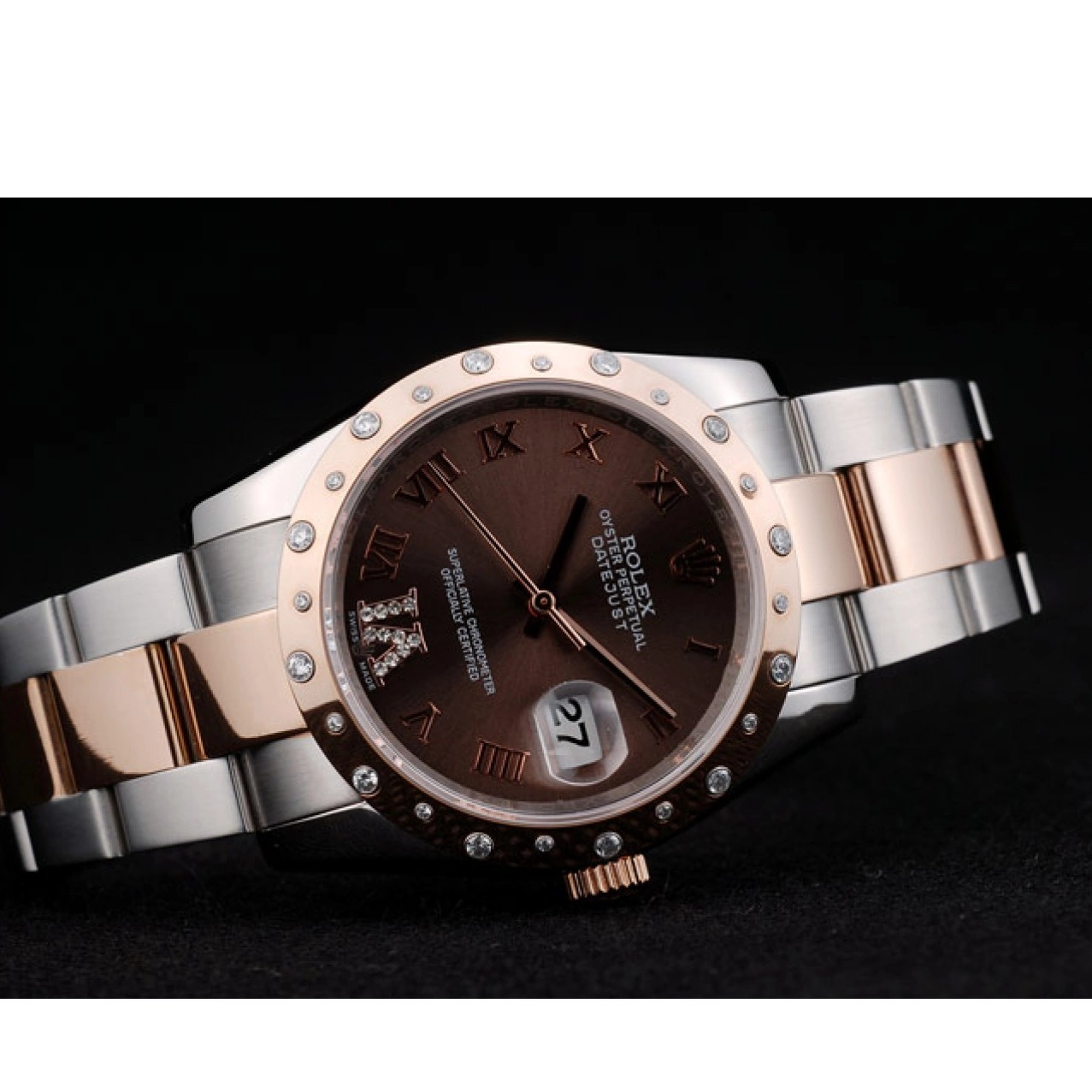 Aaa replica watch Rolex DateJust Case Plated Stainless Brushed Dial Brown Steel 41994 Diamond 0526